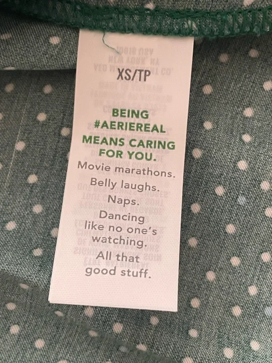 Aerie Off-Duty Satin Emerald Green Polka Dot Tie-Front Blouse size XS - Picture 9 of 13